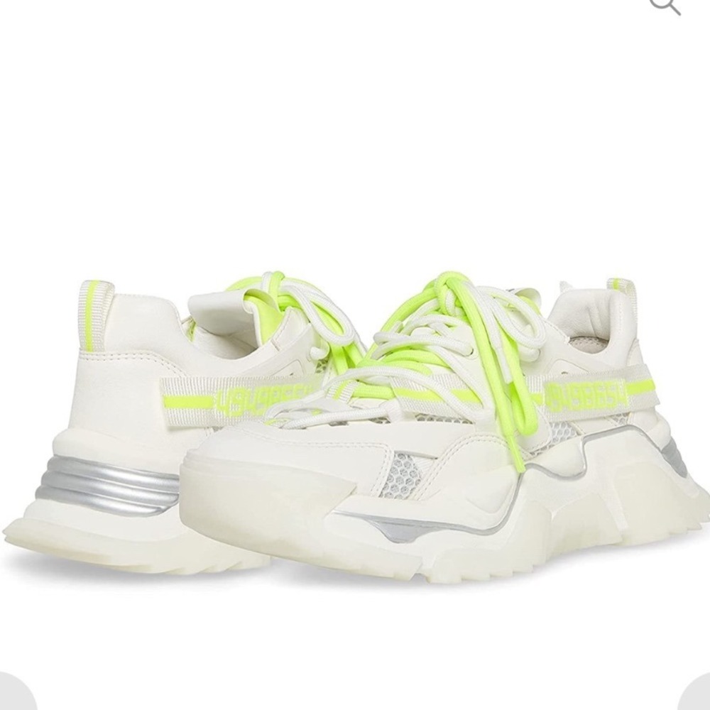 Steve Madden sneakers womens size 9 Power White Neon Yellow Chunky Platform